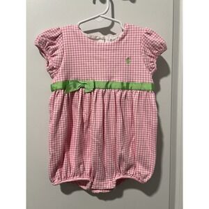 Ralph Lauren Size 24‎ Months Baby Girl's Pink Checked Romper Preppy